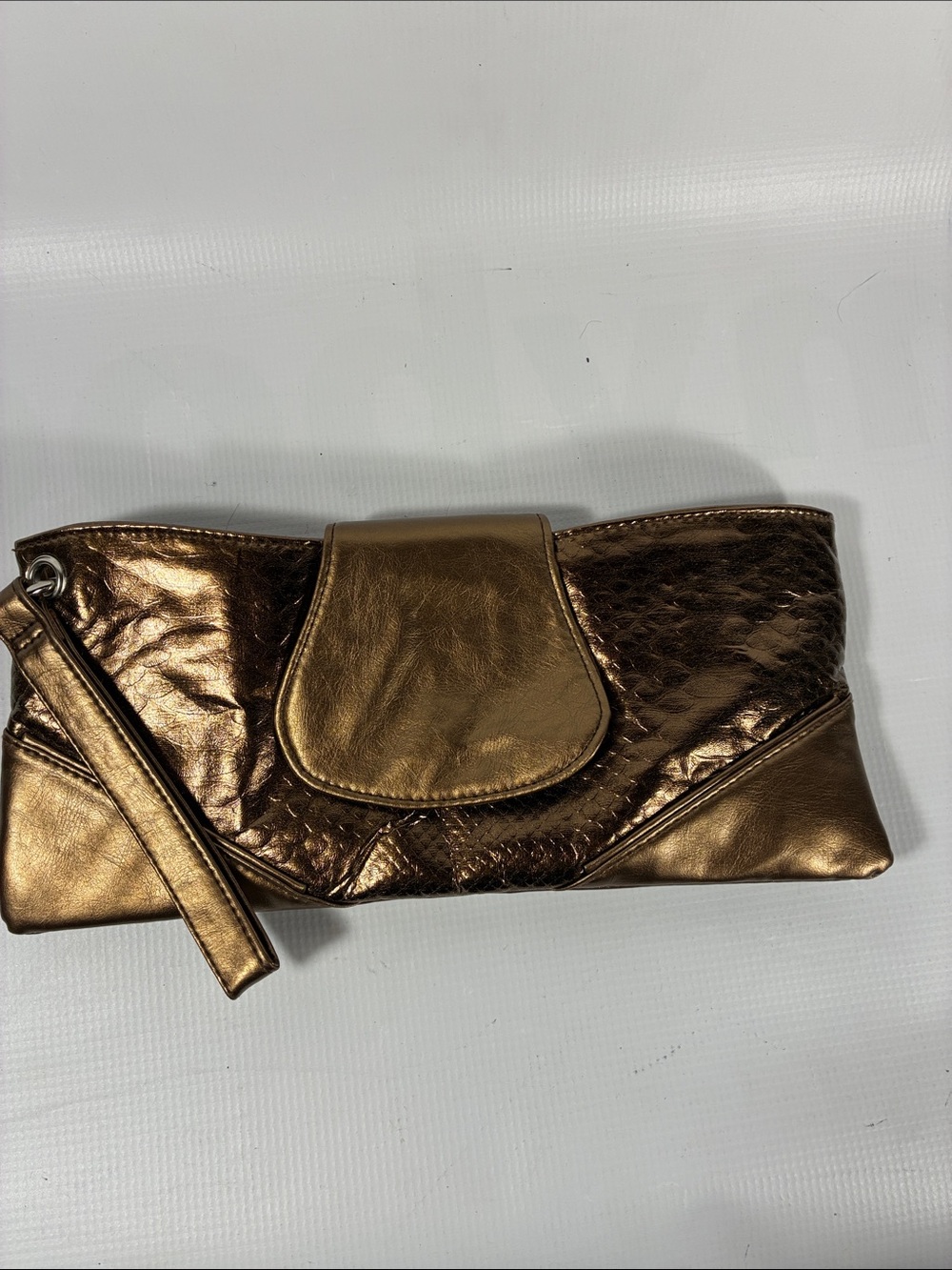 Metallic Bronze Wristlet Clutch - Women's Evening Bag